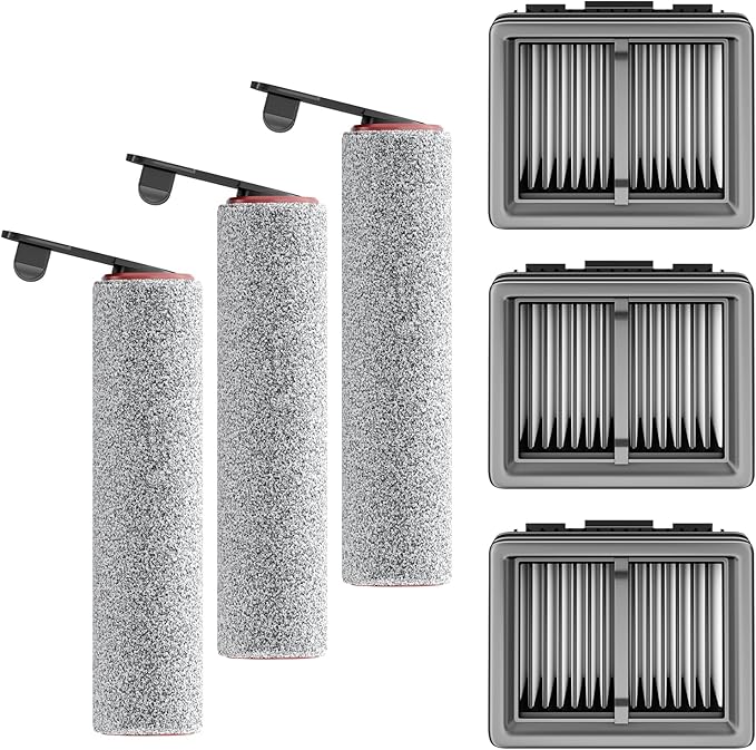 Replacement Vacuum Filters Roller Brushes Compatible with Dreame H12 Pro Wet Dry Vacuum Cleaner, Efficient Replacement Filters for Clean Floors (【H12Pro】3 Brush 3 Filters)