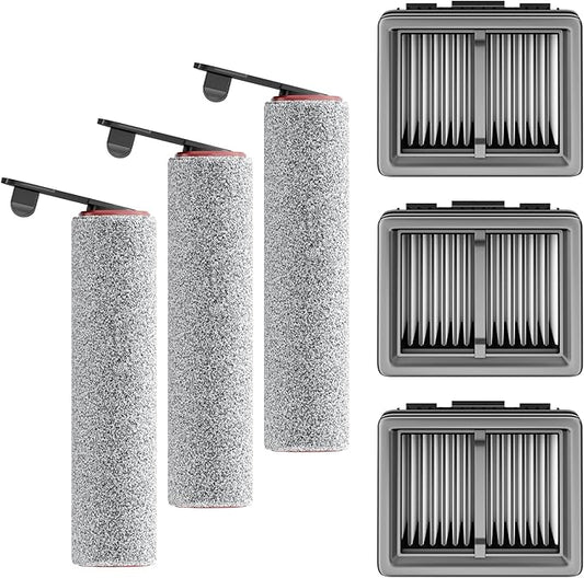 Replacement Vacuum Filters Roller Brushes Compatible with Dreame H12 Pro Wet Dry Vacuum Cleaner, Efficient Replacement Filters for Clean Floors (【H12Pro】3 Brush 3 Filters)