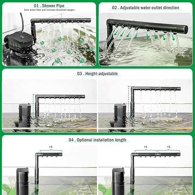 AQQA Aquarium Filter, 3-Stage Filtration, Adjustable Wave Maker & Oxygenator, Quiet 12W 115GPH Submersible Pump, Easy Clean Sponge Filter, for 30 Gallon Freshwater Saltwater Fish Tank 110V/60Hz