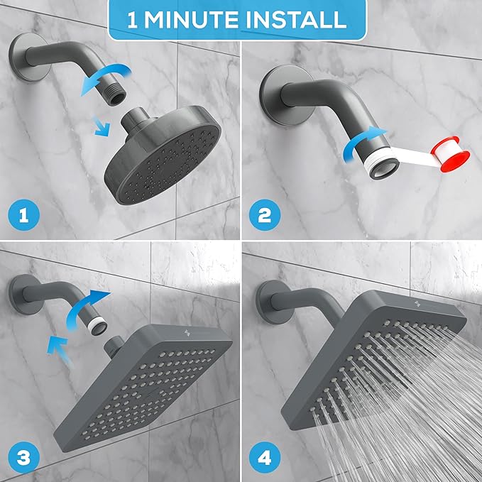 SparkPod Shower Head - High Pressure Rain - Premium Quality Luxury Design - 1-Min Install - Easy Clean Adjustable Replacement for Your Bathroom Shower Heads (Charcoal Grey, 6 Inch Square)