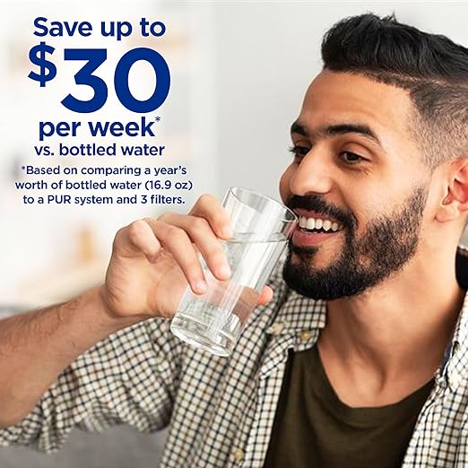 PUR Plus Vertical Faucet Mount Water Filtration System, Lead-Reducing Water Filter For Sink Faucet, Easy Install, 100 Gallons, Compatible with Sinks with External Aerators, Grey