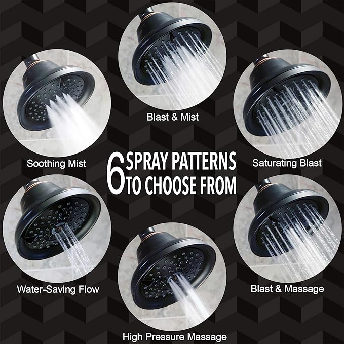 Massage Shower Head With Mist - High Pressure Boosting, Multi-Function, Massaging Rainfall Showerhead For Low Flow Showers & Adjustable Water Saving Nozzle, 2.5 GPM - Oil-Rubbed Bronze