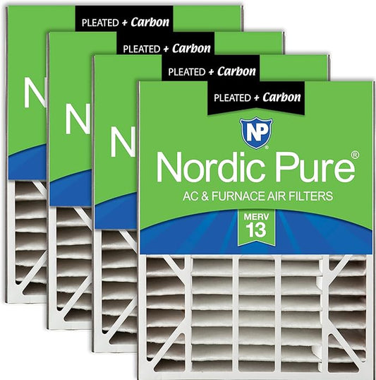 Nordic Pure 20x25x5 (19_3/4 x 24_1/4 x 4_7/8) Air Bear AC Filter Replacement MERV 13 Plus Carbon 4 Pack