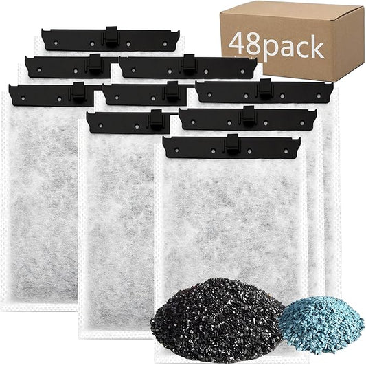 Aquarium 48 Pack Medium Filter Cartridges with Zeolite, Compatible with Whisper Filters 10i, IQ10, PF10 Power Filters