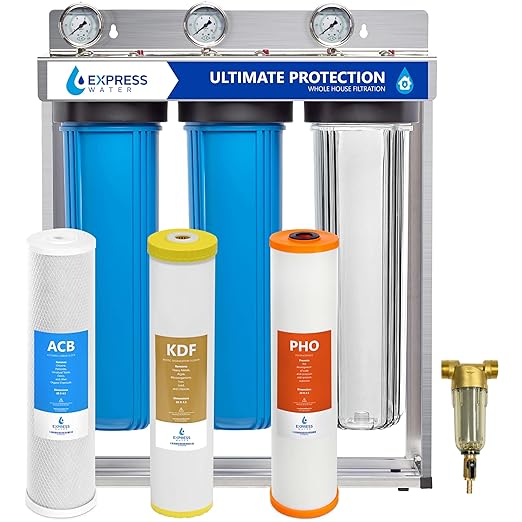 Express Water Whole House Water Filter System | Ultimate Protection | 3 Stage Water Purifier Whole Home, Heavy Metal + Anti-Scale Filters, High Reduction in Scale, Chlorine, PFAs, Lead, Arsenic & more