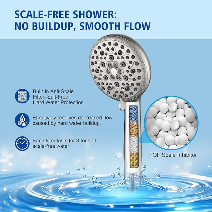 SUMERAIN Shower Head with Filters for Hard Water - 9 Spray Modes, Vitamin C & KDF Shower Head Filter, Salt-Free Anti-Scale Technology, High Pressure Shower Filter Head Brushed Nickel