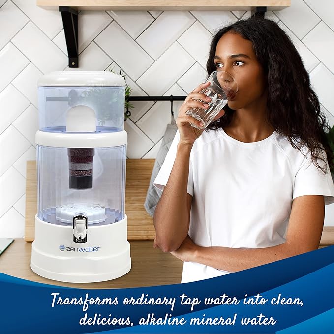 6-Gallon Countertop Gravity Water Filter System - Portable Alkaline Filtration System - Enjoy Clean and Mineral-Rich Hydration at Home, Office, or Travel