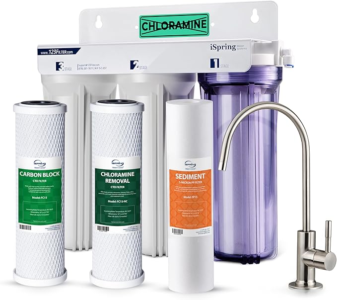iSpring US31-NC Classic 3-Stage Under Sink Water Filtration System for Drinking, Reduces Chloramine, PFAS, Tankless Under Sink Water Filter, High Capacity Water Filter for Sink