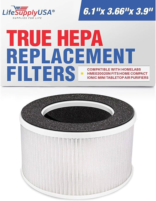 HME020020N 3-in-1 HEPA Filter Replacement Compatible with hOmeLabs Compact Air Purifier - HEPA, Carbon, Pre-Filter by LifeSupplyUSA (1-Pack)