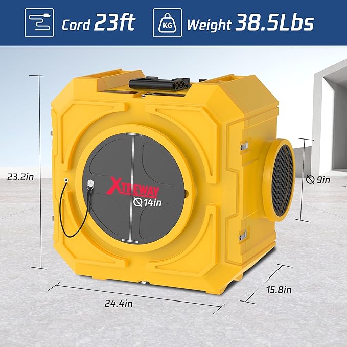 Hepa Air Scrubber Commercial Air Purifier with 3-Stage Filtration Negative Air Machine Industrial Air Purifier for Heavy Duty, 550CFM