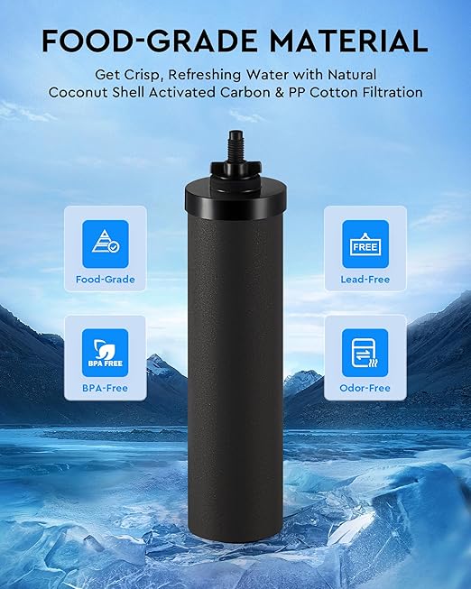 CO-Z Water Filter Replacements, 2 Activated Carbon Water Filters for Gravity Filtration System, Black Purification Elements Purifier Replacements for Home Travel Outdoor, NSF/ANSI 42 Certified