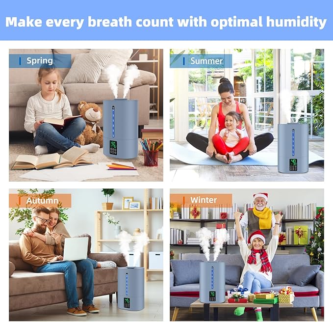 6L Humidifiers for Bedroom Large Room Home, Cool and Warm Humidifiers for Baby and Plants Mist Top Fill Desk Humidifiers Essential Oil Diffuser, Quiet with Adjustable Mist,360°Nozzle-Blue