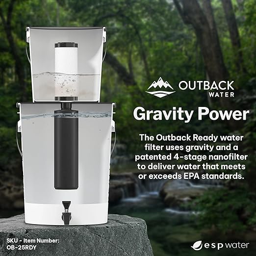 Outback Emergency Drinking Water Filter System - Gravity Fed Bucket Water Filtration for Survival, Off-Grid, Disaster Preparedness, Survival Gear & Camping, Bug Out Kit, Up to 24 Gallons a Day
