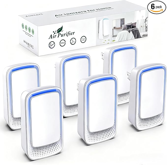 Plug In Air Ionizer Purifier for Home (6 Pack), Negative Ion Generator, Quiet Air Freshener for Bedroom, Office, Kitchen, Portable Air Filter, Mini Air Cleaner
