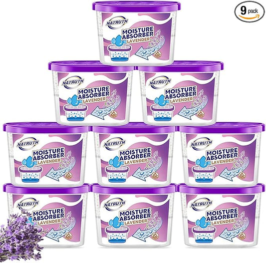 NATRUTH Moisture Absorbers with Lavender Scent,9-Pack Portable Closet Dehumidifier, Odor Eliminator Absorber Bucket, Unscented Humidity Absorber,Cleaner Air Dehumidifier for Closet,Bathrooms