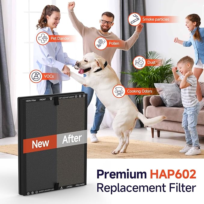 2 Packs HAP602 Replacement Filter Compatible with ECOSELF HAP602/ HAP602WF Air Cleaner Purifier, 3-in-1 Filtration of Main Filter,Pre-Filter & Activated Carbon Filter