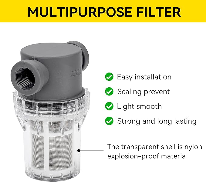 1/2'' Female NPT in-Line Strainer - Garden Hose Filter for High Pressure Washer, Sediment Filter with 60 Mesh Stainless Steel Screen (1/2'' 60 Mesh)