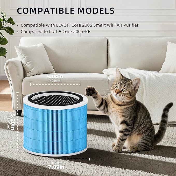 Core 200S Smoke Remover Replacement Filter for LEVOIT Core 200S Smart WiFi Air Purifier, Funmit 3-in-1 H13 True HEPA Filter Replacement and High-Efficiency Activated Carbon, Part # Core 200S-RF, 4Pack