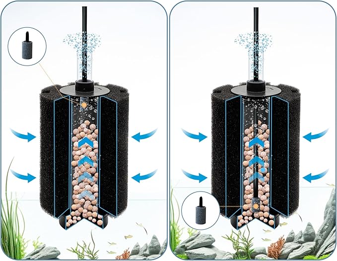 ALEGI 4pcs Large Aquarium Sponge Filter with Suction Cups, Check Valves for Breeding Fry Betta Shrimp Fish Tank ((Upgrade) 80-150 Gal 4 Pcs)