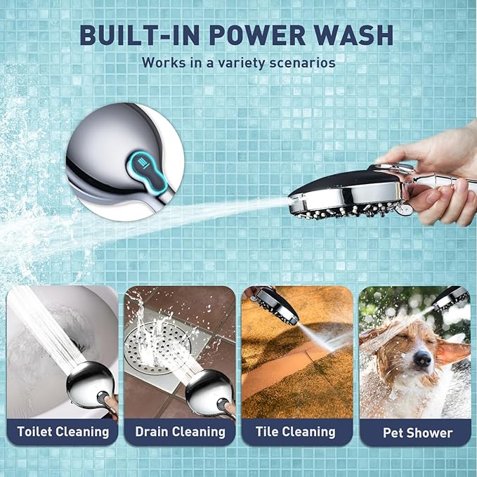 Filtered Shower Head with Handheld,High Pressure 9-Spray Showerhead - Water Softener with Filter Beads for Hard Water,Removes Chlorine, Reduces Dry & Itchy Skin,Anti-Clog Nozzles,Flow Regulation