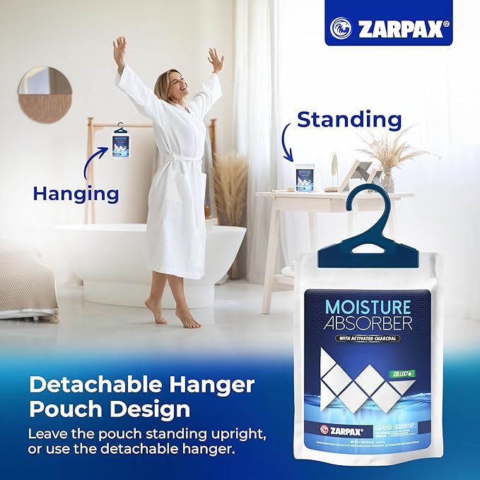 Moisture Absorber Sachets Activated Charcoal 7.5 oz/212g - Remove Excess Moisture In Air & Odor - Desiccant Dehumidifier for Closet, Drawer, Storage - Dampness & Humidity Control - Set of 20