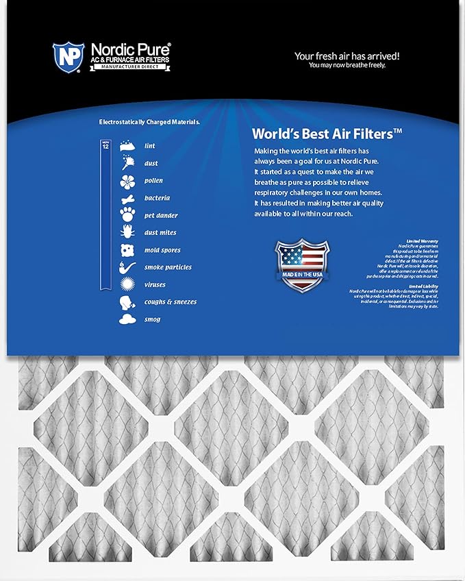 Nordic Pure 18x20x1 (17 1/2 x 19 1/2 x 3/4) Pleated MERV 12 Air Filters 12 Pack