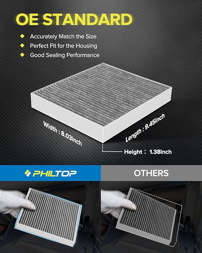 PHILTOP Cabin Air Filter, Replacement for (ACF025) CF10775, Cruze, Malibu, Trax, Sonic, Spark, Volt, Encore, LaCrosse, Orlando, Verano, Regal, Cascada, Allure, SRX, ELR, with Activated Carbon Filter