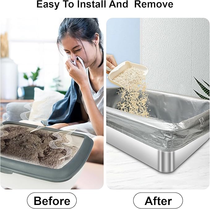2 Pack Reusable Cat Litter Box Liners for Stainless Steel Boxes (Fits 6'' & 8'' Deep) - Scratch-Resistant & Waterproof Pan Protector, Extends Box Life, Easy to Clean with Non-Slip Design