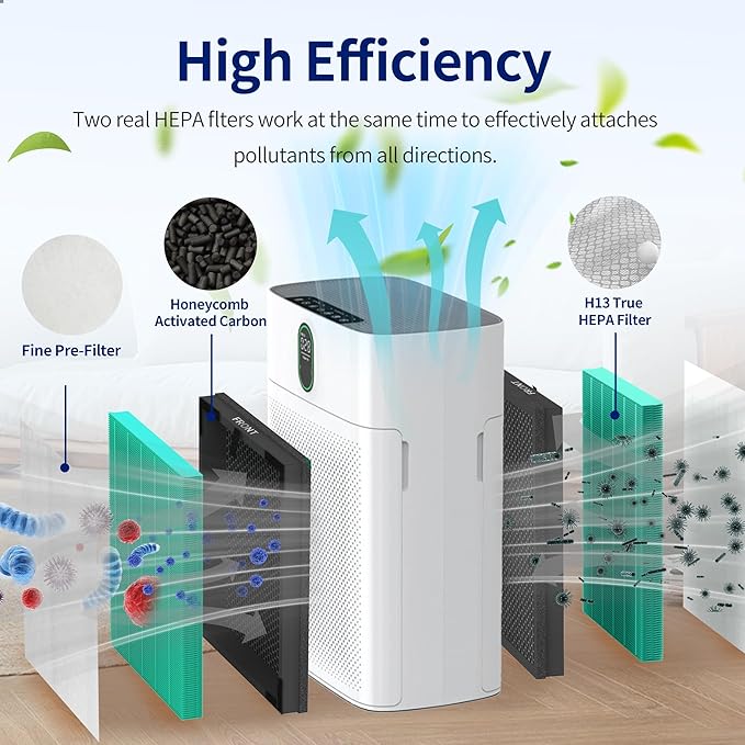 HY4866 Filters Replacement Compatible with MORENTO HY4866, WESTHEY HY4866, YIOU M1 Air Cleaner Purifier, 2 Pack H13 True HEPA Enhanced Air Filter Pet Dander Version + 4 Pack Extra Pre-filter