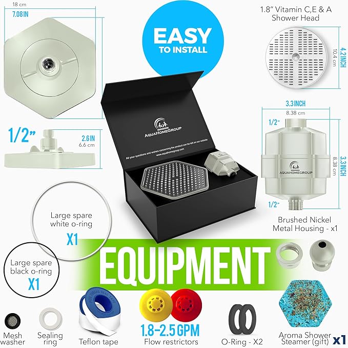 AquaHomeGroup Luxury Shower Head with Filters - 20 Stage Hard Water Filter Showerhead to Remove Toxic Chemicals, Chlorine, Fluoride - Water Softener Shower Head with Vitamin C E A (Brushed Nickel)
