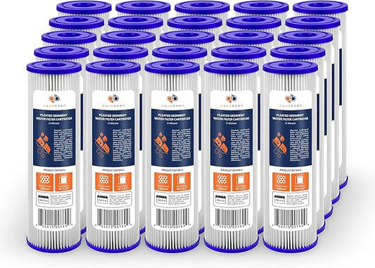Aquaboon 1 Micron Pleated Water Filter 10 x 2.5 - Whole House Sediment Filter Replacement Cartridge Compatible with WFPFC3002, WHKF-WHPL, 25-Pack