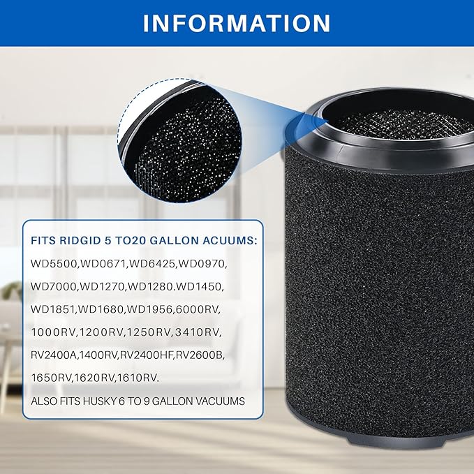 VF7000 Filter Replacement for Ridgid Shop Vac 5-20 Gallon Wet/Dry Vacuums Rigid Vacuum Filters with Enhanced Filtration Technology 1-Pack Premium Filter (2025 Upgrade)