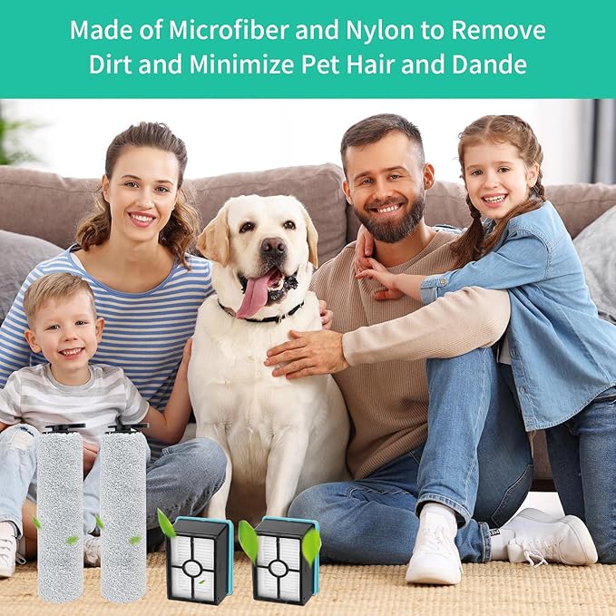 3831 Roller Brush & Filter Replacement Kit Compatible for Bissell Crosswave Hard Floor Expert Vacuum 3831 & HF2 3845N 3845 3847 3848(2 Brush Rolls + 2 Filter) Fit Bissell No. B0555,1637755,1632973