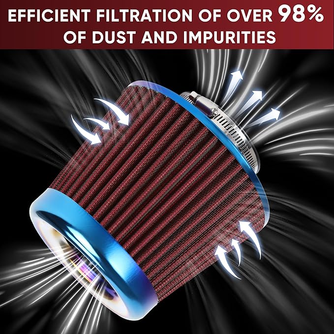Universal Cold Air Intake Filter Clamp-On Replacement Air Filter Flange Diameter 3 inches/76mm High Performance Washable Filter Red