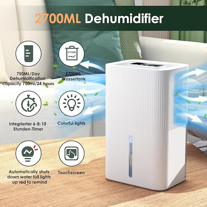 Portable Home Dehumidifier for Basements|91 OZ Tank|900 sq.ft Coverage|Quiet Smart Design with Auto Shut-Off White