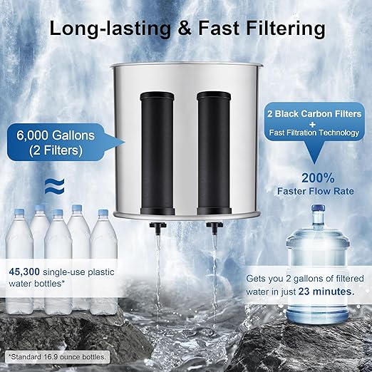IceJoy Gravity Water Filtration System 2.25 Gallon - 304 Stainless Steel Countertop System with 2 Filters, Chlorine Reduction, NSF/ANSI 42 Certification