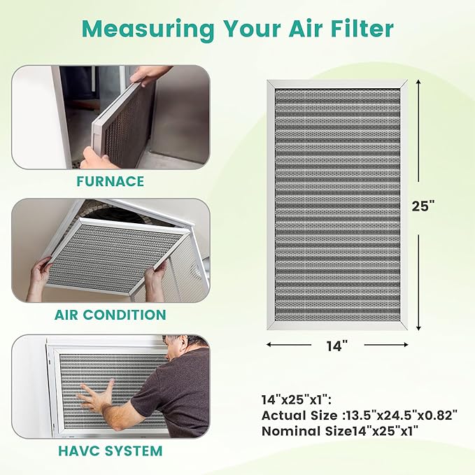 14x25x1 HVAC Furnace Air Filter, Lasts a Lifetime, Washable Reusable, Electrostatic Air Filter The Last Time You Buy, Breathe Safely at Home or Office, Merv 8