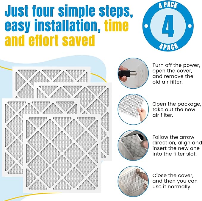 20x20x1 Air Filter,MERV 8,Furnace Air Filter for HVAC,Dust Defense-4packs by MIFLUS