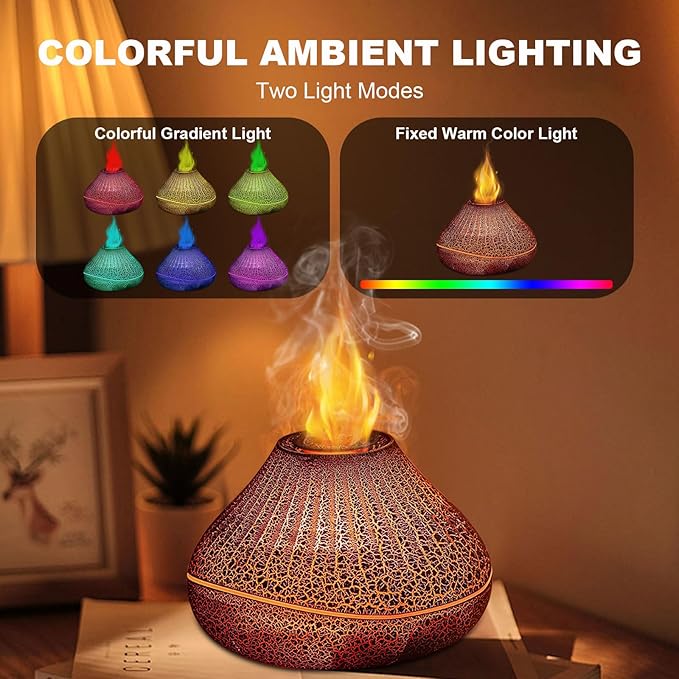 Colorful Volcano Diffuser Humidifier: Upgraded 160ml Fire Flame Humidifier Aroma Spray Diffusers with 7 Colors Changing Auto Off Function for Essential Oils Large Room (Full Crack Flame)