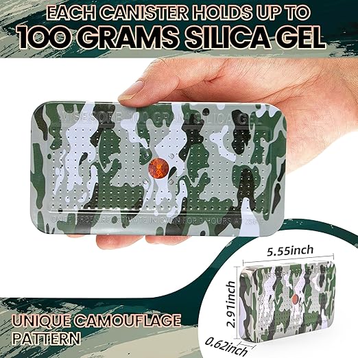 100 Gram Camouflage Gun Safe Dehumidifier Silica Gel Canister Rechargeable Dehumidifier Desiccant Reusable Indicating Desiccant Moisture Absorber with Visible Window [2PACK]
