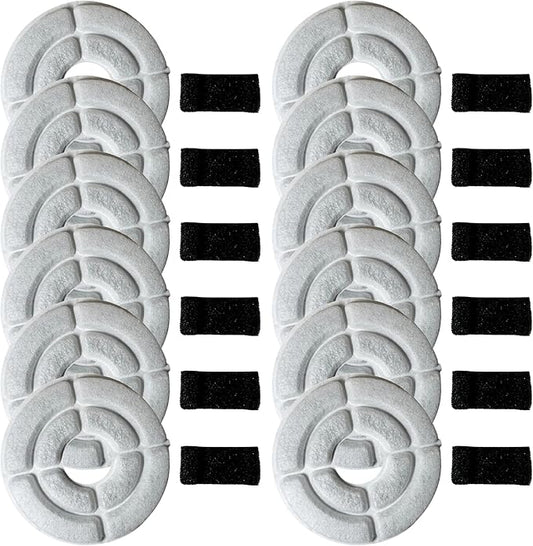 12 NISPIRA Charcoal Water Filters with Black Spongy Replacements for Kastty Whisper Quiet 2.2L/ 74 pz, Deeipet, IPettie Kamino 3L/101oz Cat Dog Water Fountain Dispenser | 5 mm Diameter