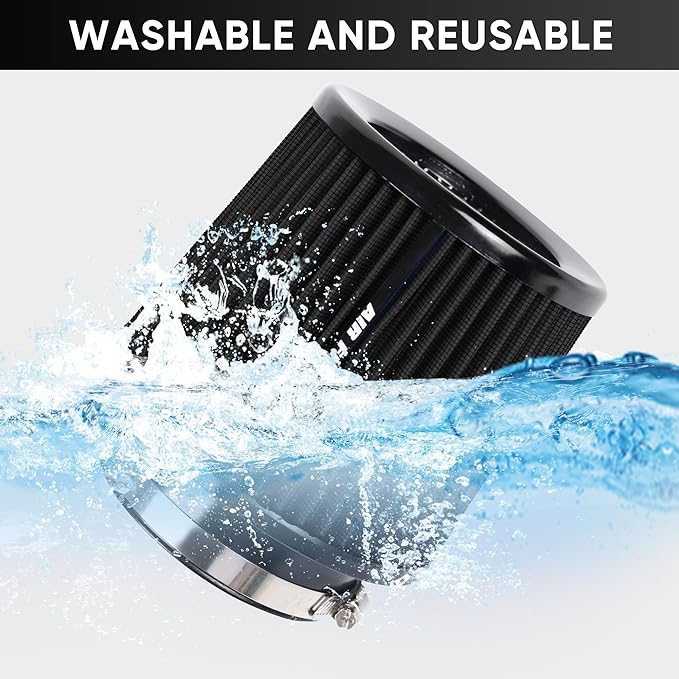 4 Inches Cold Air Intake Filter 3" or 3.5" or 4" High Performance Washable Clamp-On Replacement Cone Air Filter 3 in 1 Size Black