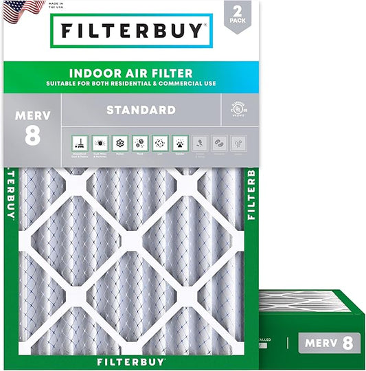 Filterbuy 13x20x4 Air Filter MERV 8 (MPR 700) Dust Defense Replacement (2-Pack), Electrostatic Pleated HVAC AC Furnace Filters, Made in USA (Actual Size: 13.00 x 20.00 x 3.63)