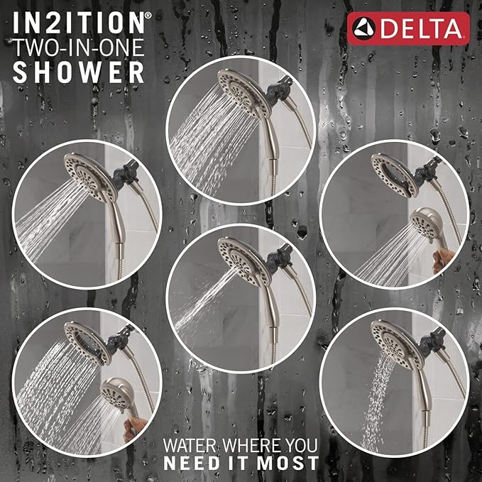 Delta 7SF110B Clarifi Shower Filter Attachment Kit with In2ition 2-in-1 Shower Head and Hand Shower - SpotShield Brushed Nickel