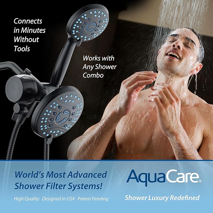 Skin & Hair - World's Most Advanced Shower Filter for Combos with ON/OFF Filtration Modes, Instant Cartridge Reload, Built-in Water Diverter, Stay-Clean Enriched KDF Cartridge/Matte Black