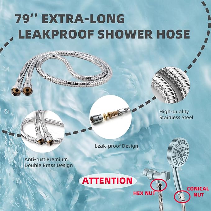 Filtered Shower Head with Handheld, High Pressure 10 Spray Mode Showerhead for Hard Water with 79 Inch Extra Long Stainless Hose, 5 Inch Panel, Bracket, Filters, Anti-clog Nozzles, Water Saving Spray