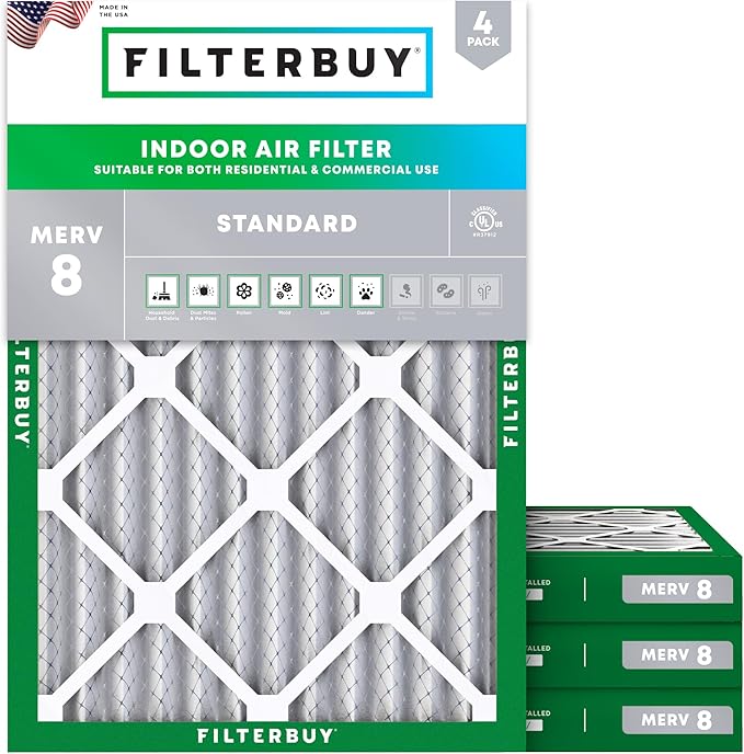 Filterbuy 24x28x2 Air Filter MERV 8 (MPR 700) Dust Defense Replacement (4-Pack), Electrostatic Pleated HVAC AC Furnace Filters, Made in USA (Actual Size: 23.50 x 27.50 x 1.75)