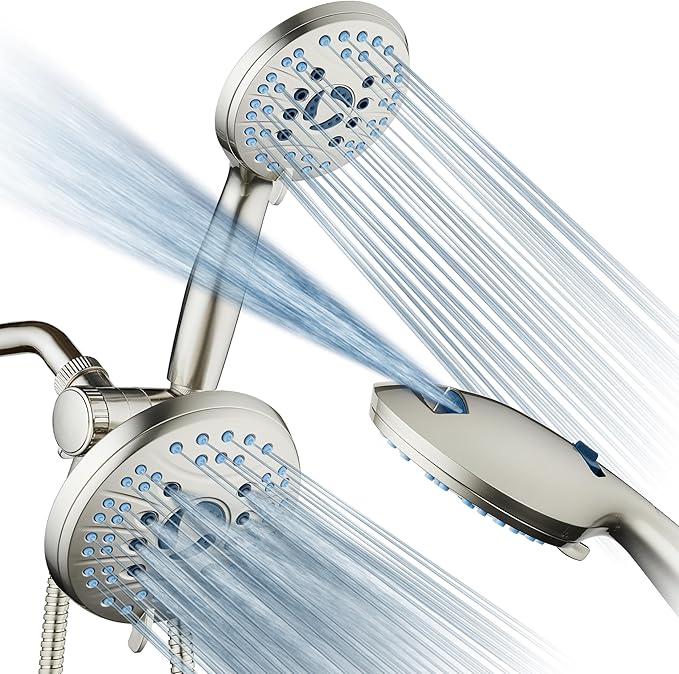Hotel Spa AquaCare for California As-Seen-On-TV High Pressure Handheld Rain 50-mode 3-way Shower Head Combo, Anti-clog Jets, 2-mode Tub & Pet Power Wash, Wall Bracket, 6 ft. Stainless Steel Hose