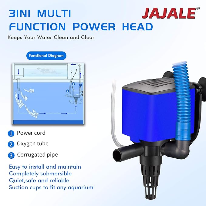 210 GPH Powerhead Submersible Pump - 3 in 1 Aquarium Fish Tank Pump with Oxygenation, Filtration & Water Cycling, 3.3 ft max lift, 15W - 4 Pack