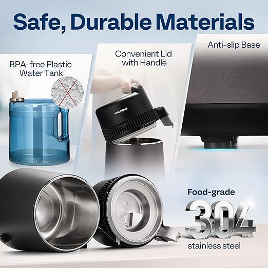 VIVOHOME Water Distiller Countertop 1.6 Gallon/6L 900W Distilled Water Machine with Smart Switch Purifier Filter for Home Office, Black